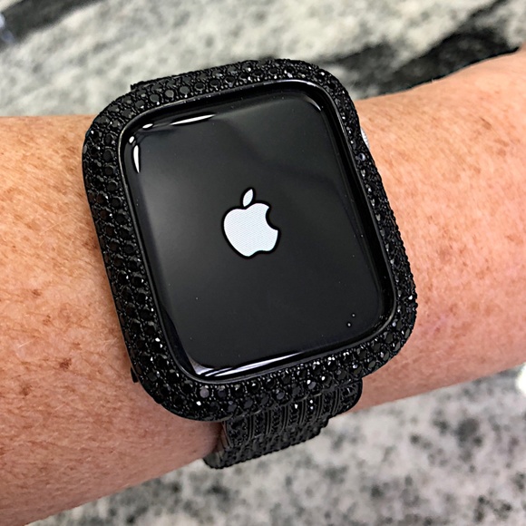 New pave Black/Black Apple Watch crystal Band and Lab Diamond Bezel 2 pc set - Picture 4 of 9